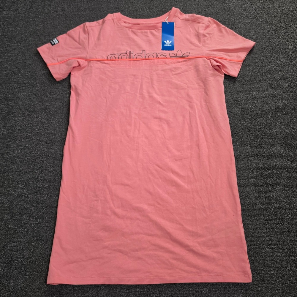 Adidas Originals T-Shirt Dress Girls L 13-14Y Pink Tactile Rose Trefoil FN0935